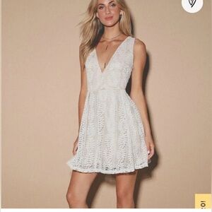 Lulus All of My Heart White Lace Skater Dress
